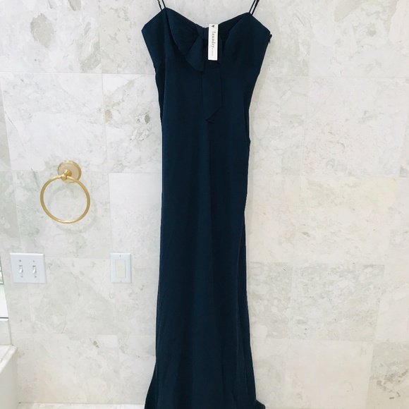 LAUNDRY BY DESIGN Long Dress {4} Gown Navy Blue Silk Chiffon Spaghetti S… - Picture 2 of 14